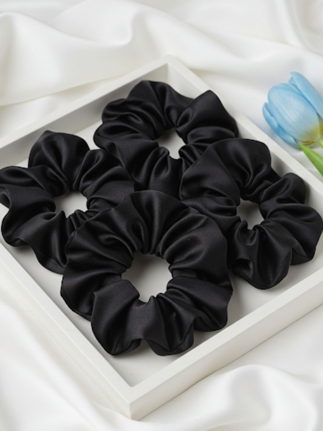 Mueras Set of 4 Satin Silk Scrunchies Hair Accessories