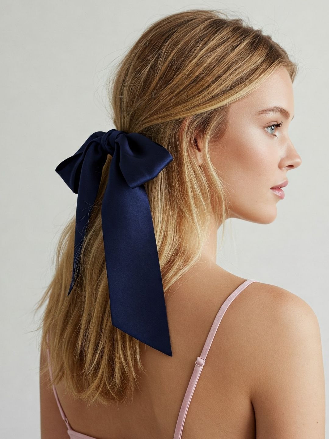 Mueras Satin Silk Scrunchie with Bow Knot Hair Ribbon for Women