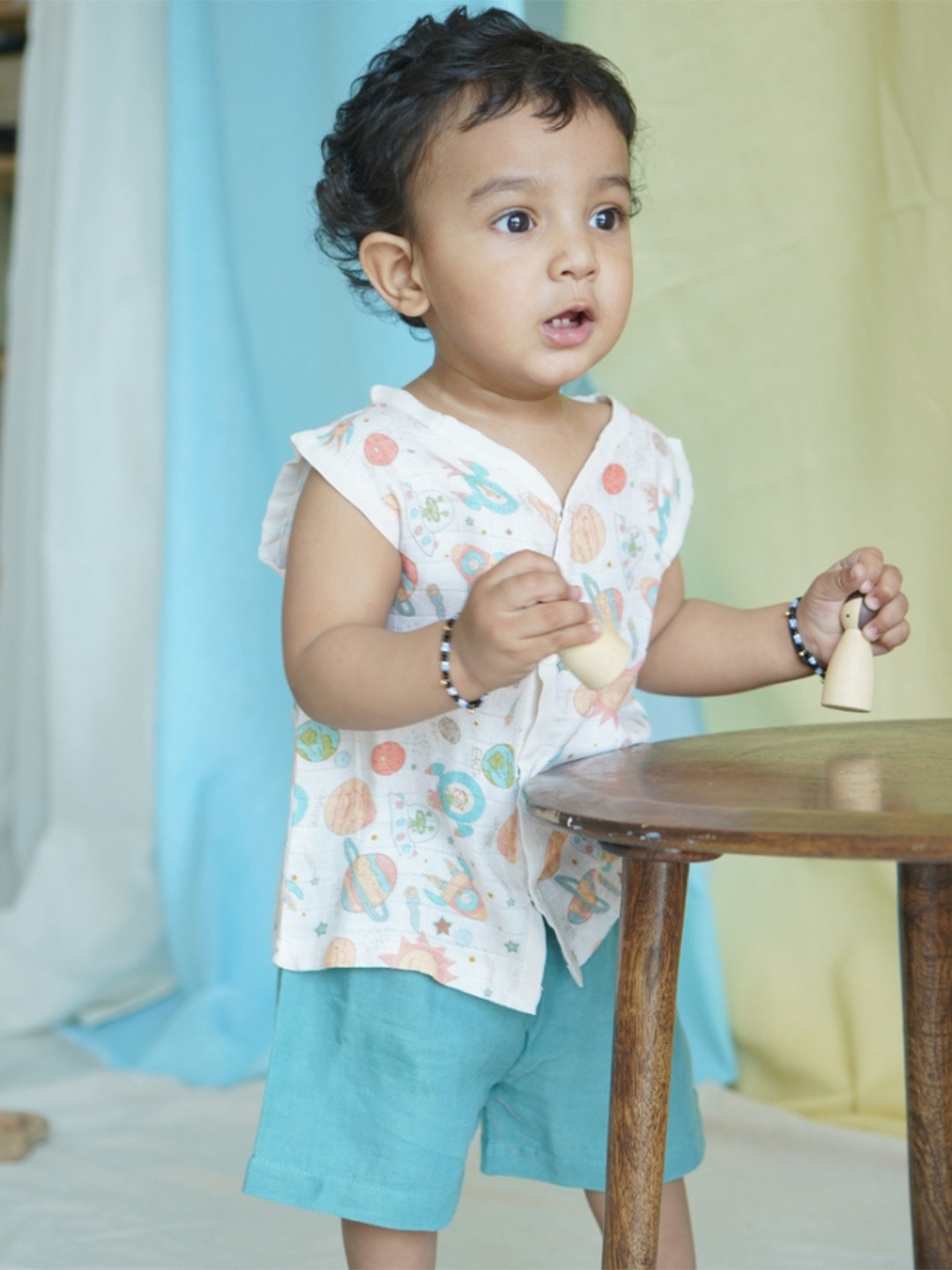 The Boo Boo Club Kids Floral  Printed Organic Muslin Cotton Printed Jhabla With Shorts
