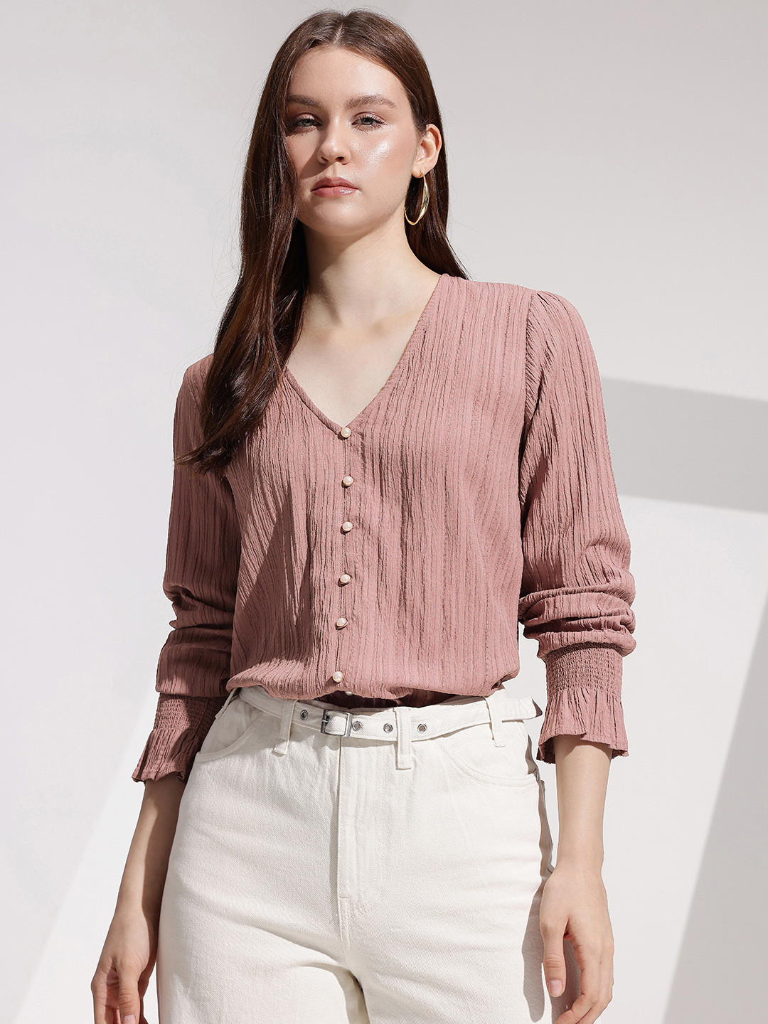 her by invictus Bishop Sleeves Crepe Blouson Top
