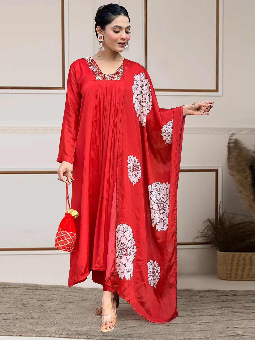 Moda Rapido Ethnic Motifs Sequinned A-Line Chinon A-Line Kurta With Trousers & Dupatta