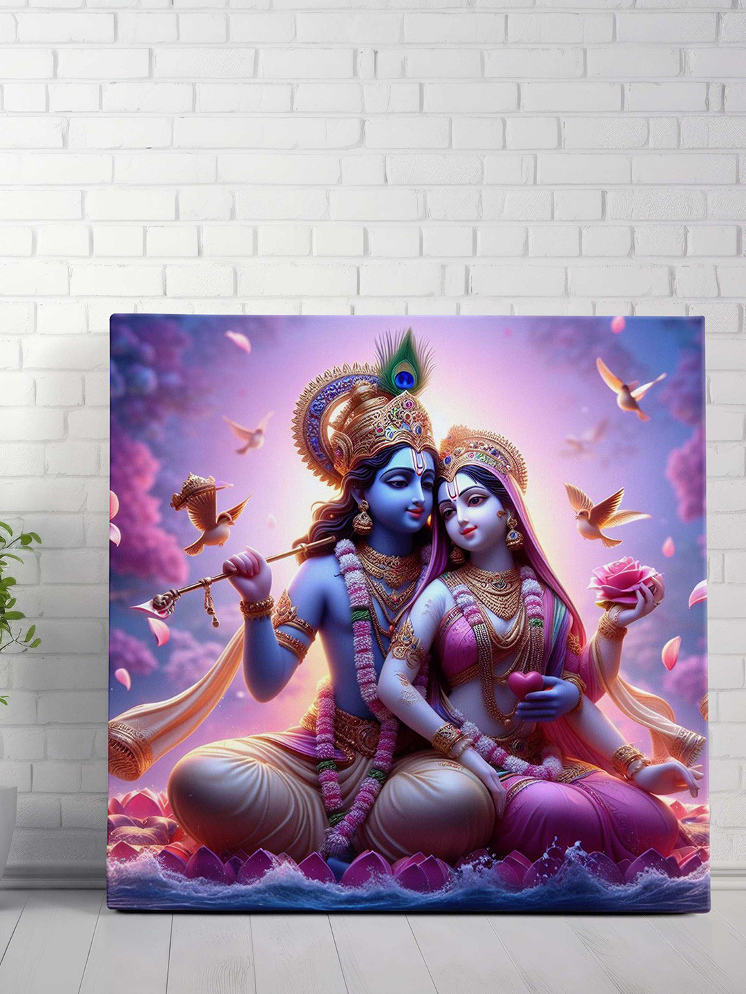 Livin'luxe Pink & Black Radha Krishna Canvas Religious Wall Painting