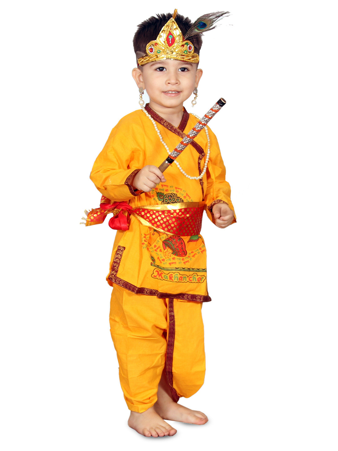 Kaku Fancy dresses Boys Printed Krishna Dress Costume With Accessories