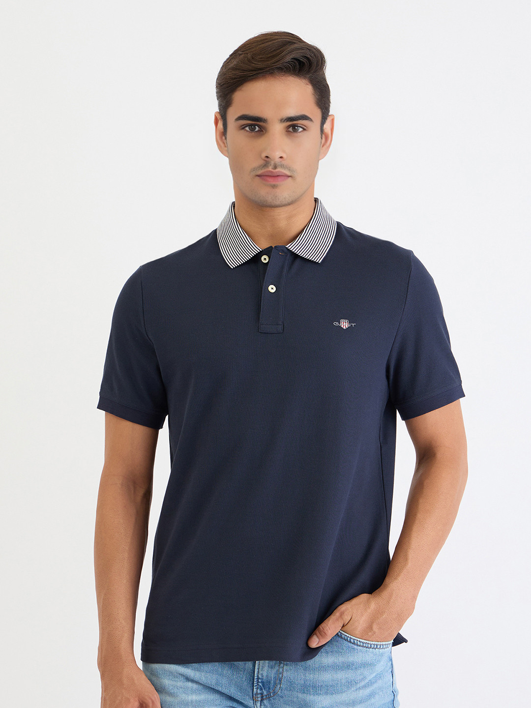 GANT Men Polo Collar Indigo Applique T-shirt