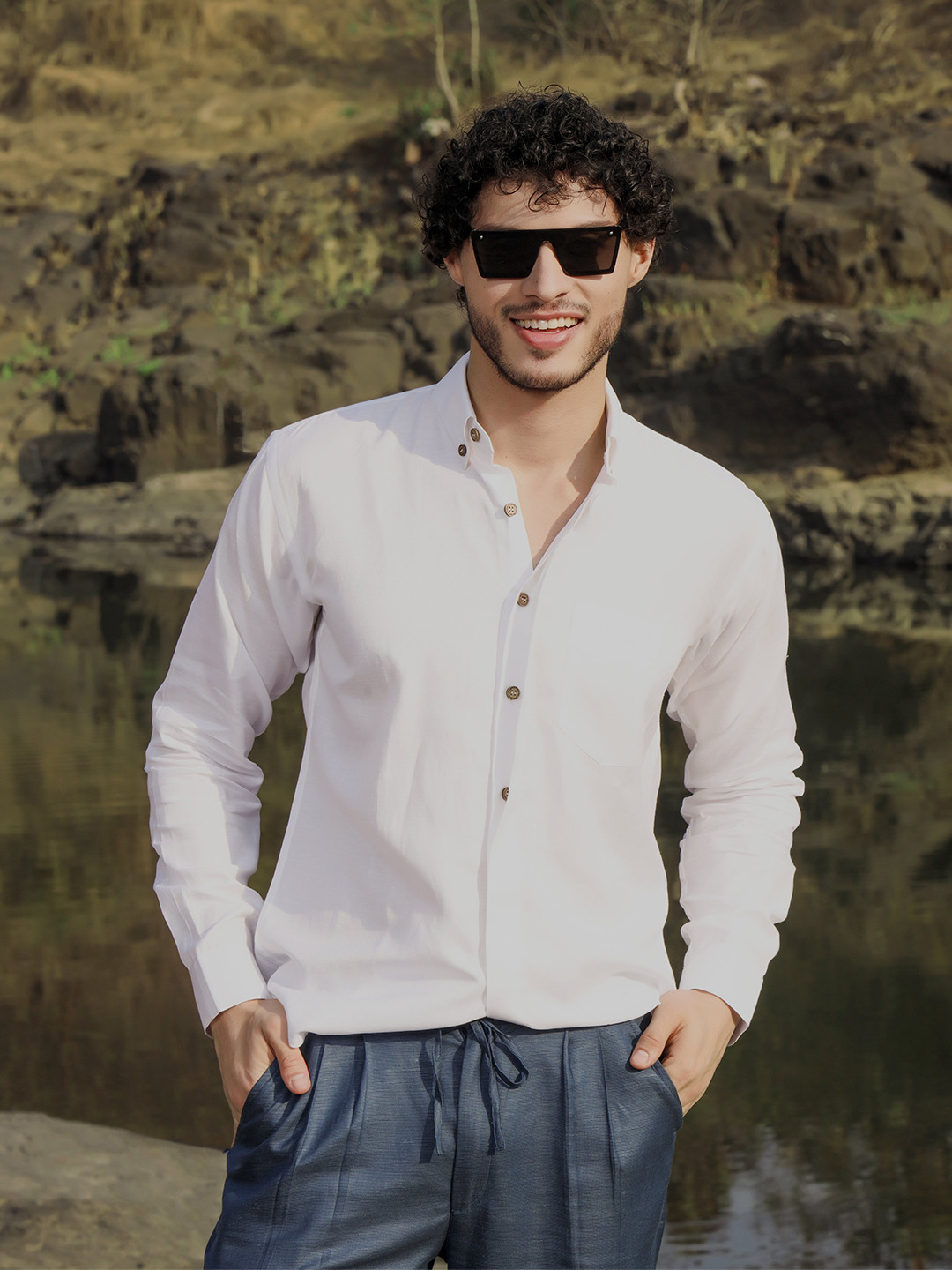 ROAR FOR GOOD Regular Fit Smart Casual Hemp Shirt with Hidden Placket