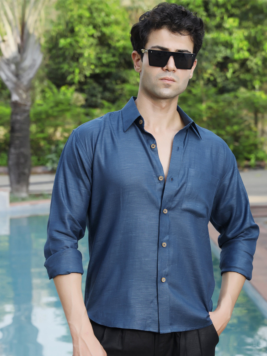 ROAR FOR GOOD Regular Fit Hemp Smart Casual Shirt With Coco Button