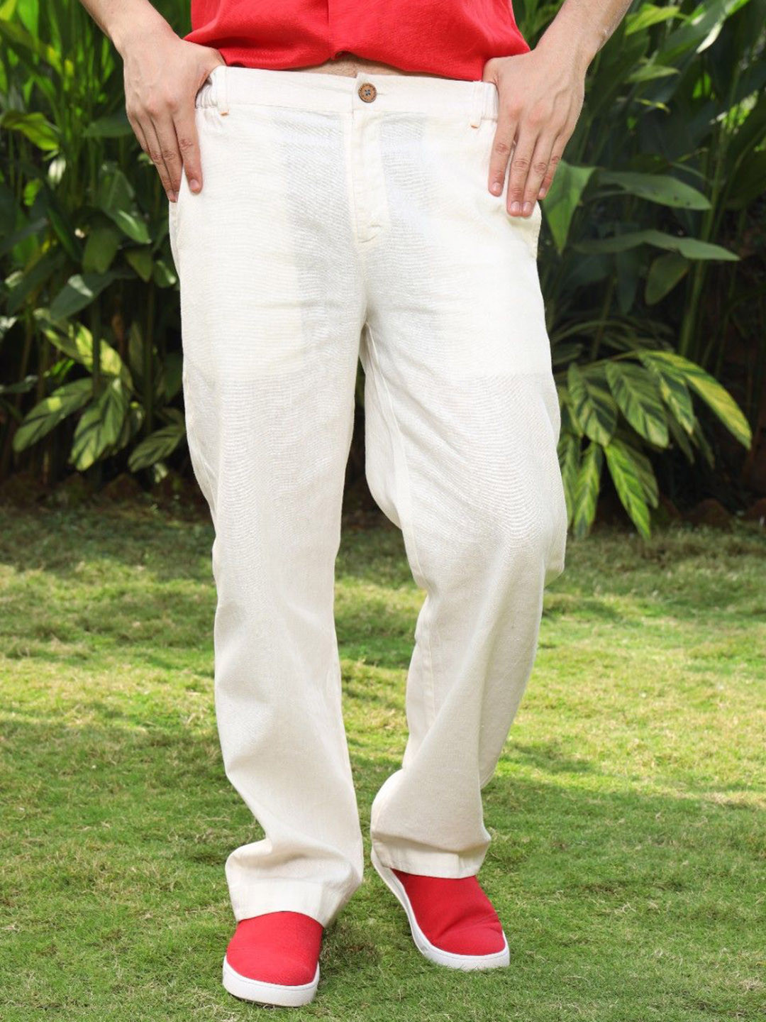 ROAR FOR GOOD Men Comfort-Fit Hemp Smart Casual Trousers