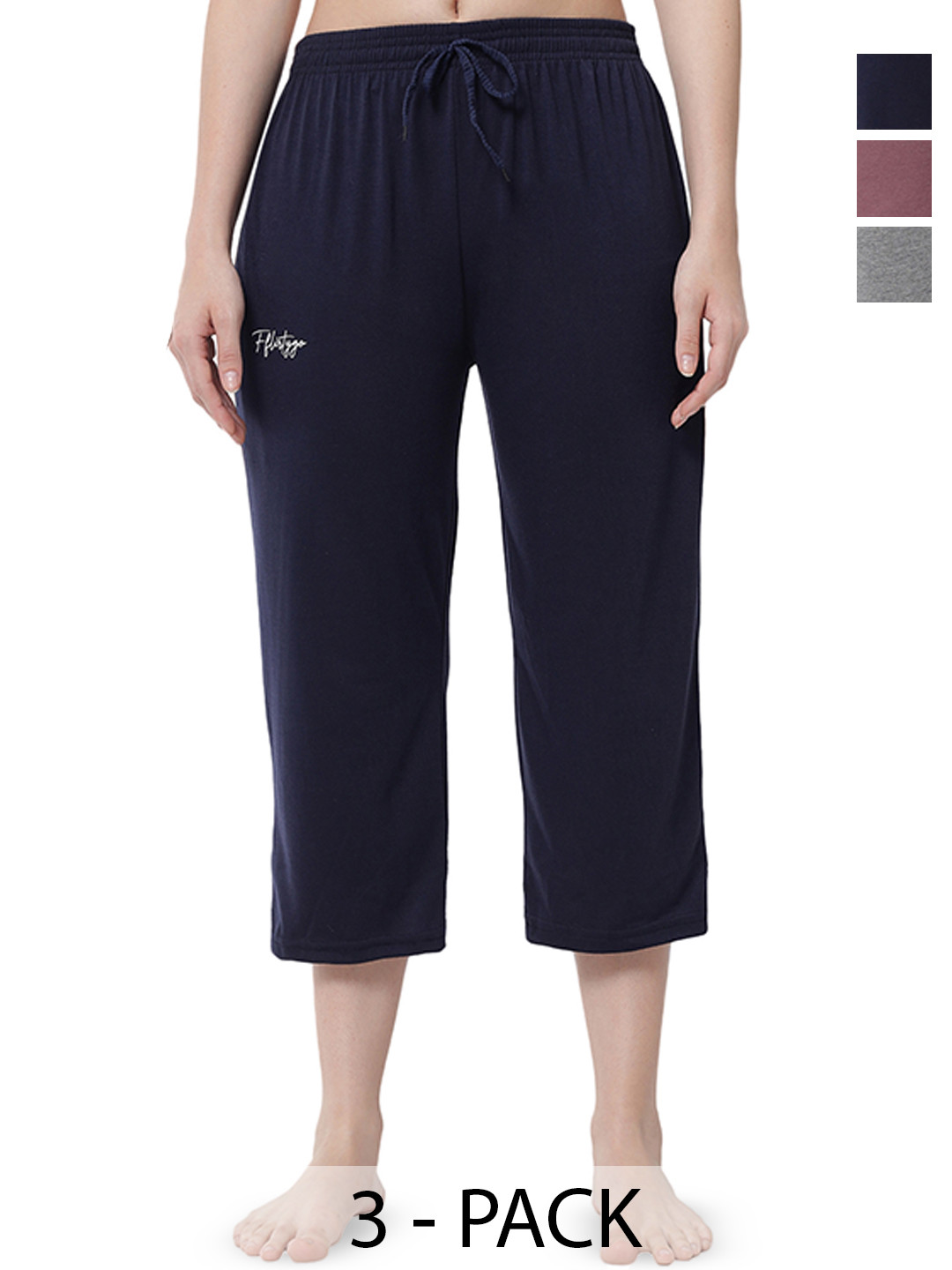 FFLIRTYGO Pack Of 3 Cotton Capri Lounge Pants