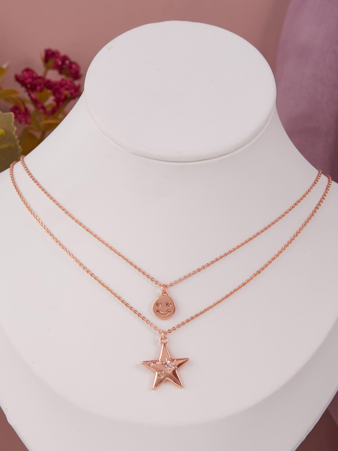 GC Jewelery Rose Gold-Plated  Stainless Steel Layered Necklace with Star & Smiley Pendant