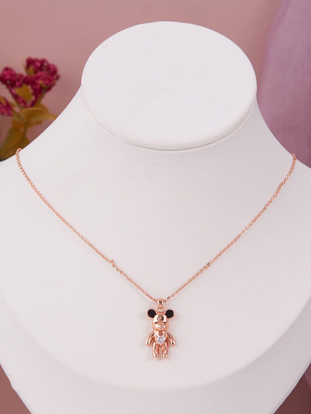 GC Jewelery Rose Gold-Plated Contemporary Artificial Stones Studded Pendant with Chain