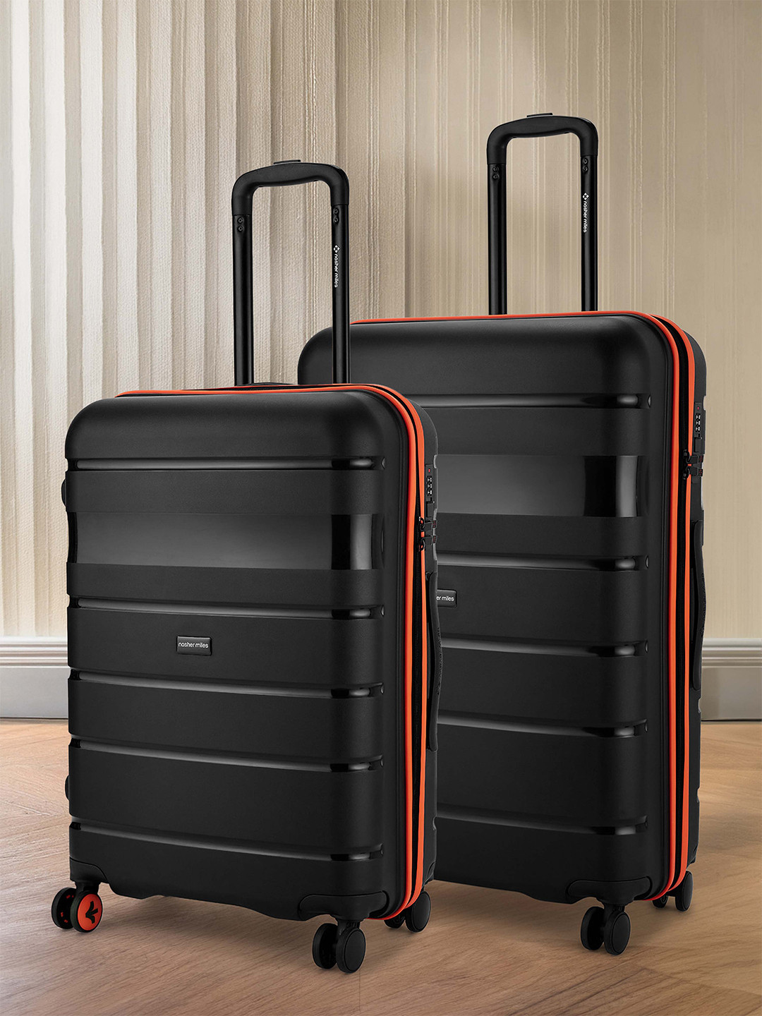 Nasher Miles Set Of 2 Jupiter Hard-Sided Polypropylene Black Trolley Bags (65-75 cm)