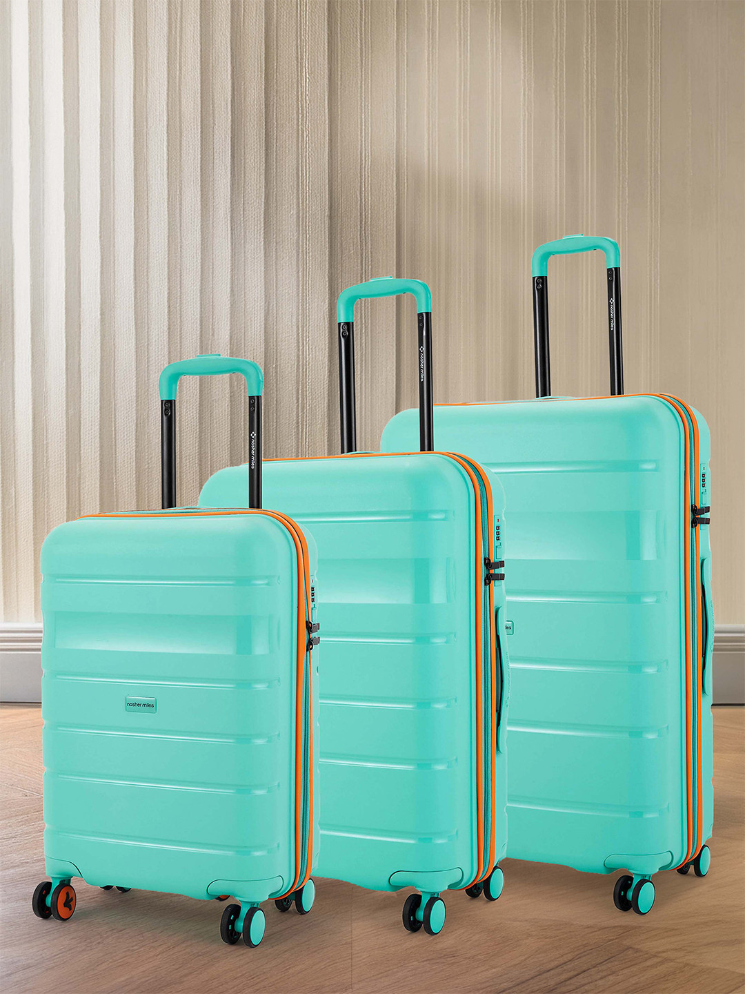 Nasher Miles Set Of 3 Jupiter Hard-Sided Polypropylene Peach Trolley Bags(55-65-75cm)