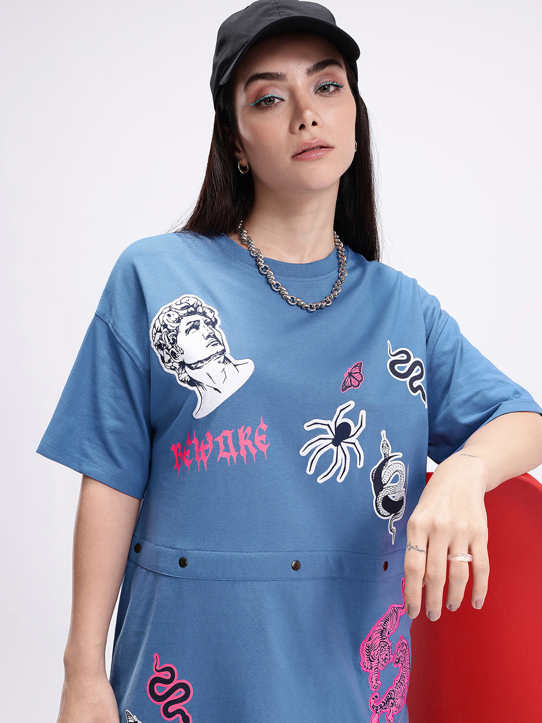 Kook N Keech Printed Oversized Drop-Shoulder Sleeves T-shirt