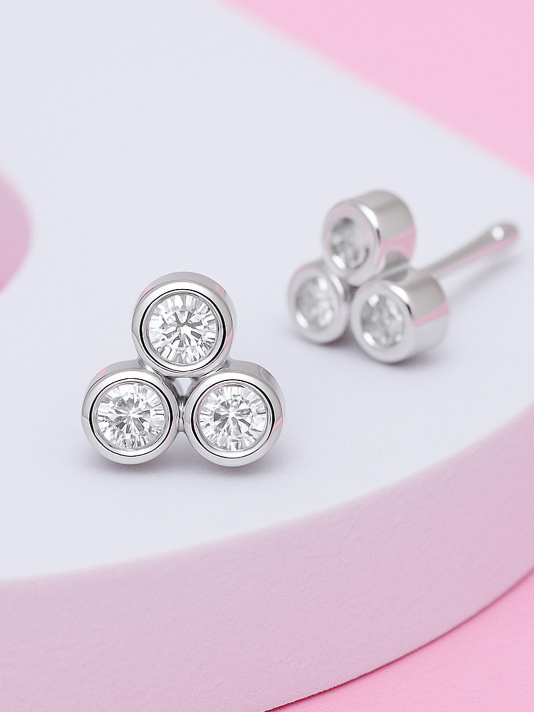 Zisthi 925 Sterling Silver Rhodium-Plated Triple Sparkle Stud Earrings