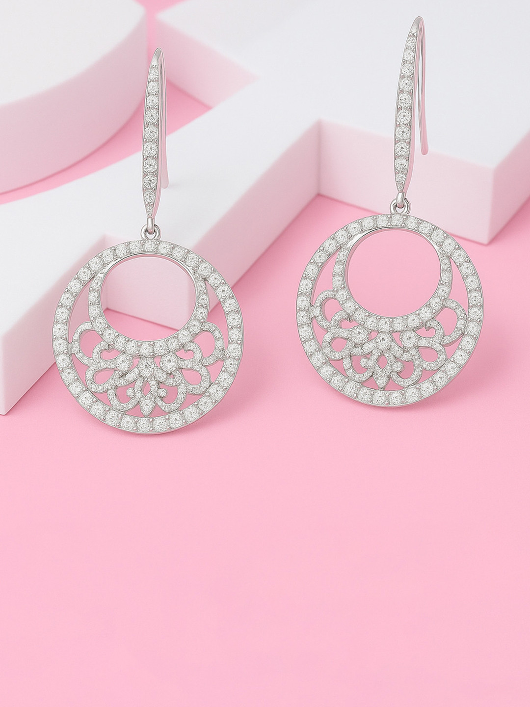 Zisthi 925 Sterling Silver Rhodium-Plated Moonlight Crescent Earrings