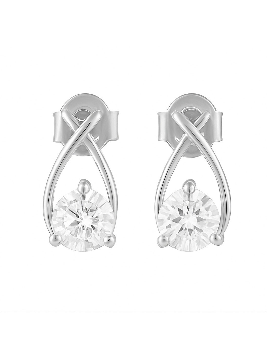 Zisthi 925 Sterling Silver Rhodium-Plated Classic Single Stone Earrings