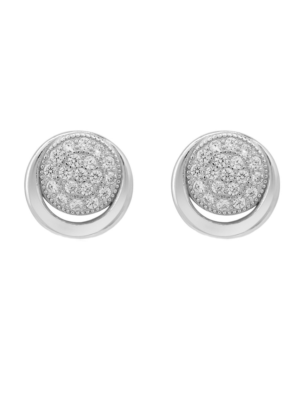 Zisthi 925 Sterling Silver Rhodium-Plated Micro Pave Round Earrings