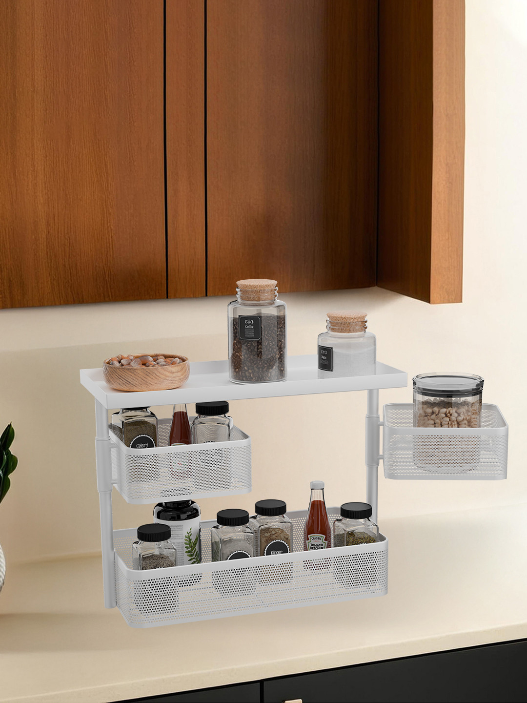 Kuber Industries White 3 Tier Kitchen Counter Top Stand