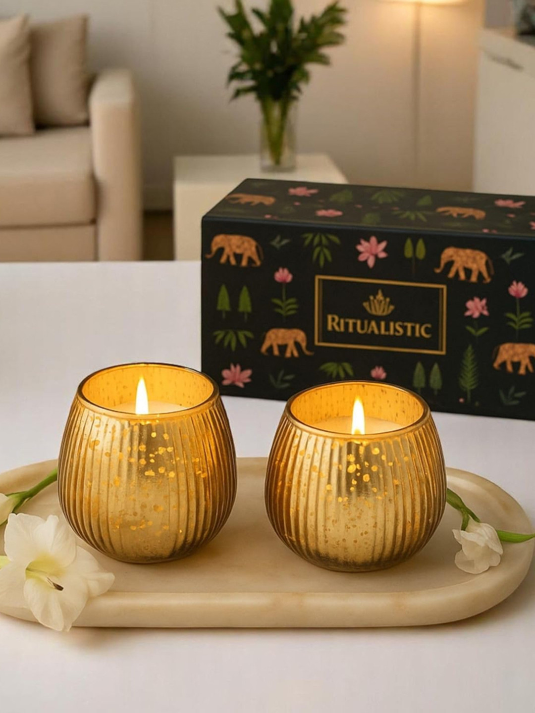 Ritualistic 2Pcs Scented 1 Wick Passion Flower Abstract Geometric Regular Jar Candles