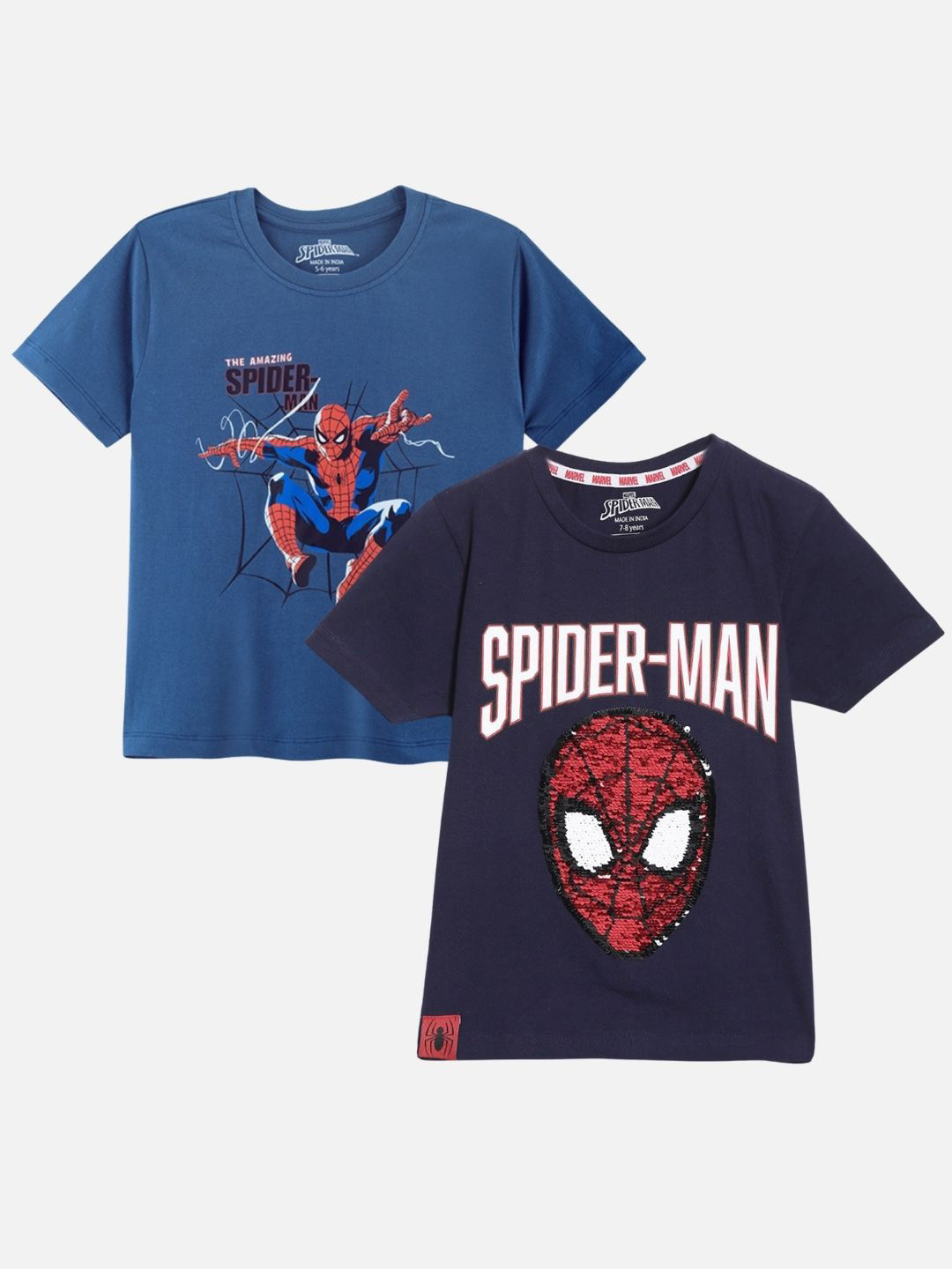 Nap Chief Kids Unisex Pack of 2 Spider Man Printed & Reversible Sequins Cotton T-shirts