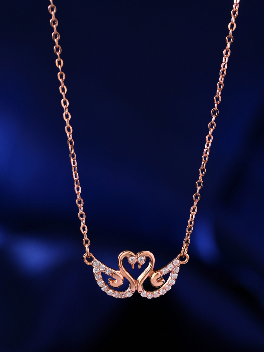 RACHIVA 925 Sterling Silver Swan Lake Rose Gold Pendant with Link Chain