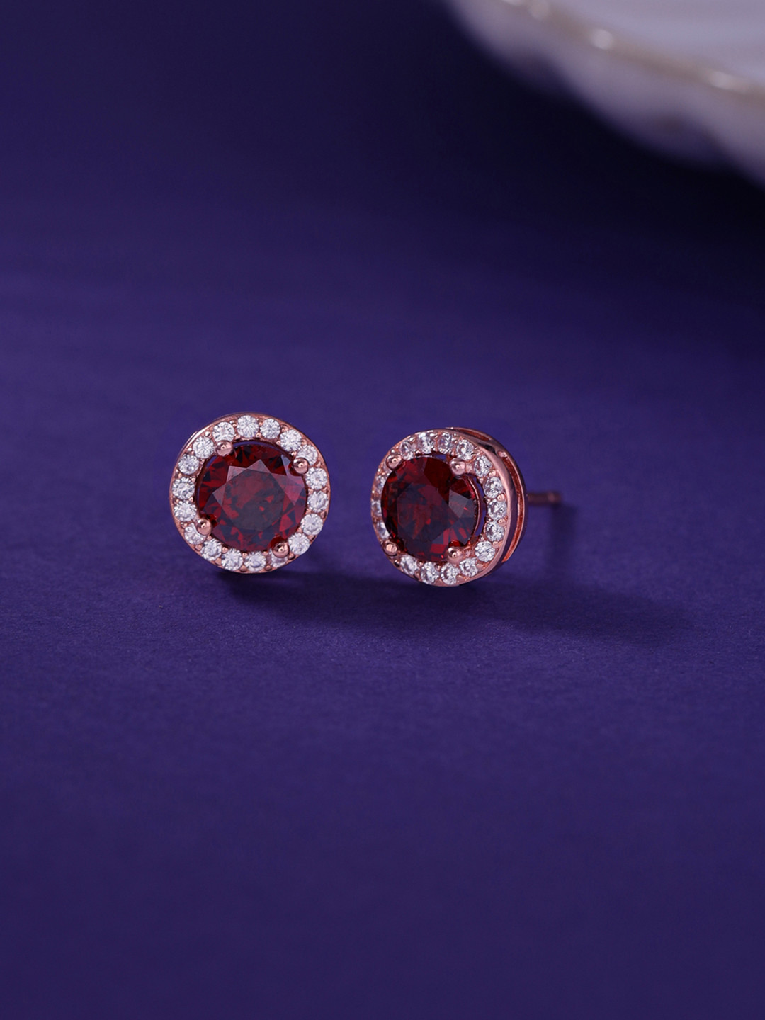 RACHIVA 925 Sterling Silver Rose Gold Dark Rose Orchid Zircon Studs Earrings