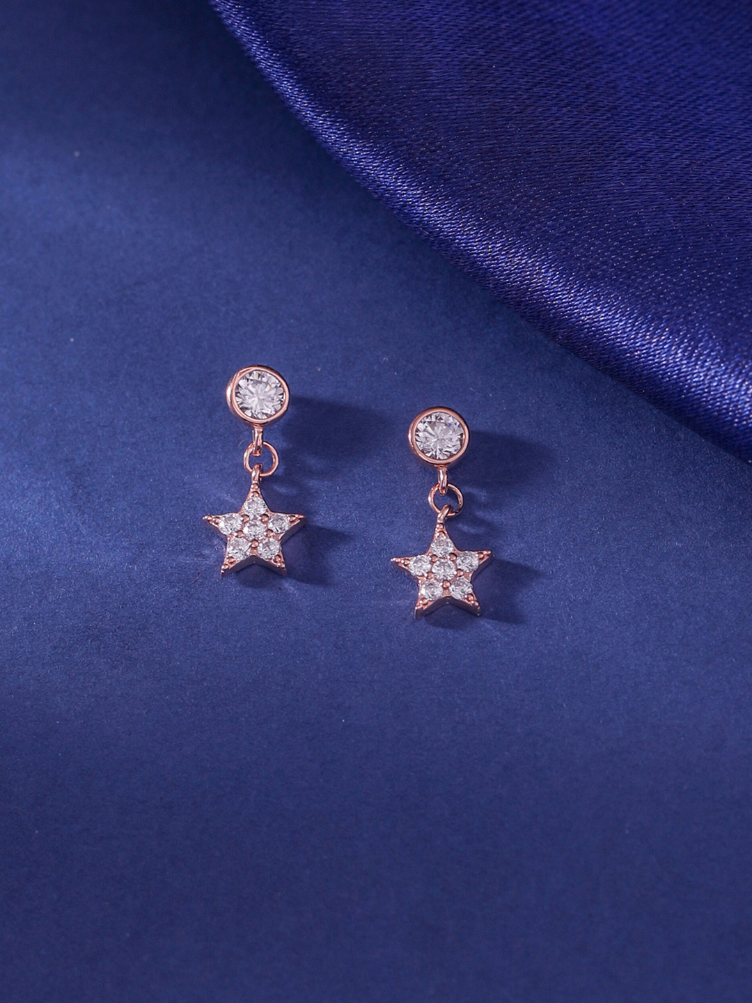 RACHIVA 925 Sterling Silver Stellar Rose Gold Star Zircon Drop Earrings