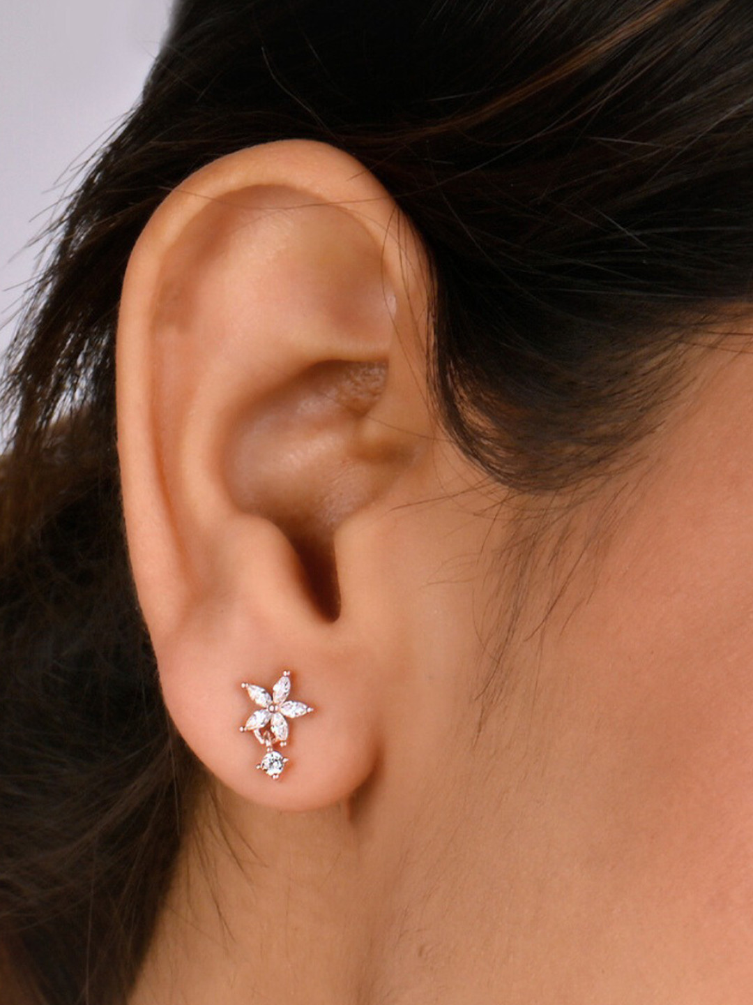 RACHIVA 925 Sterling Silver Cubic Zirconia Rose Gold Flower Drops Studs
