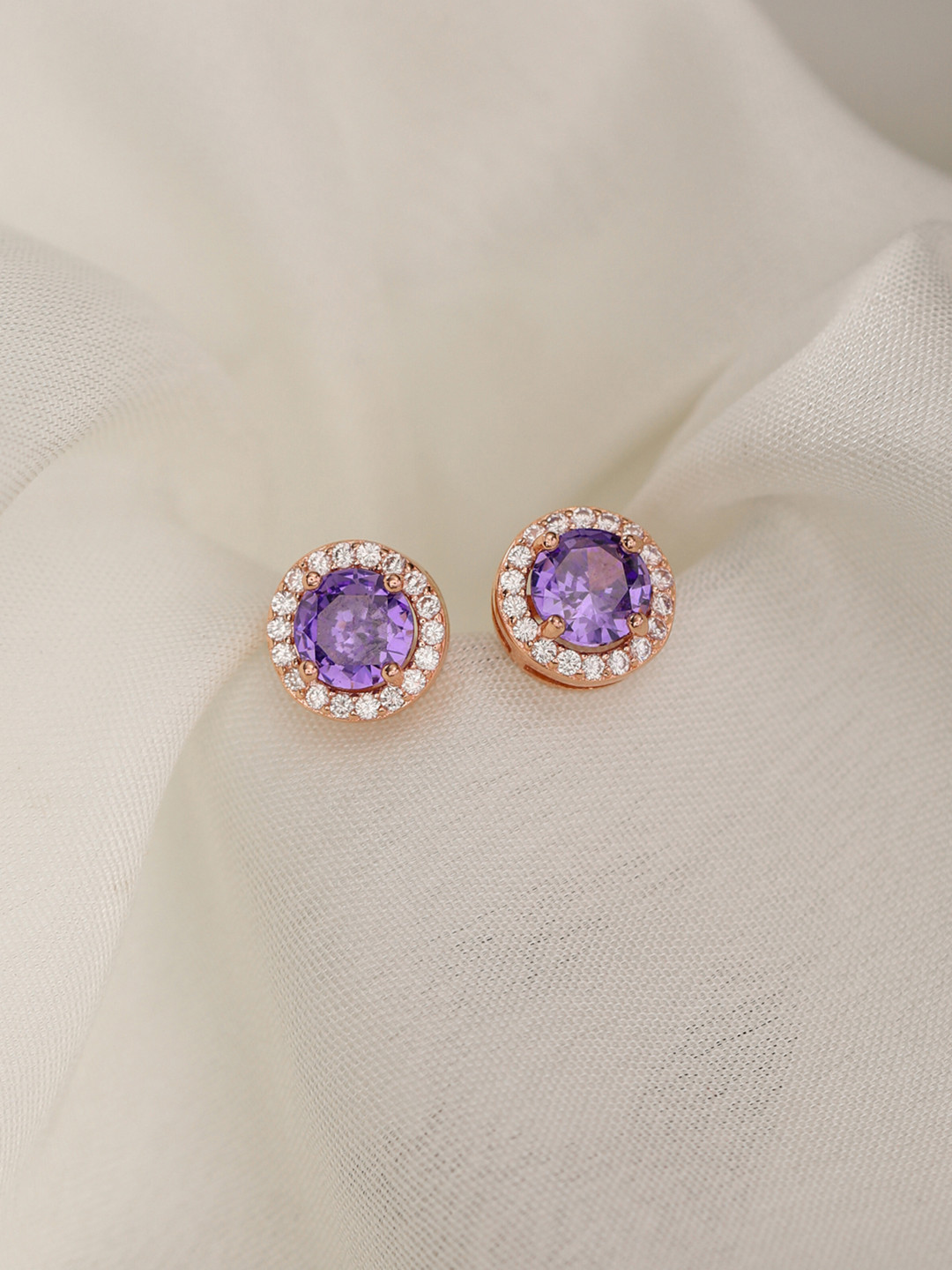 RACHIVA 925 Sterling Silver Rose Gold-Plated lavender Orchid Zircon Studs Earrings