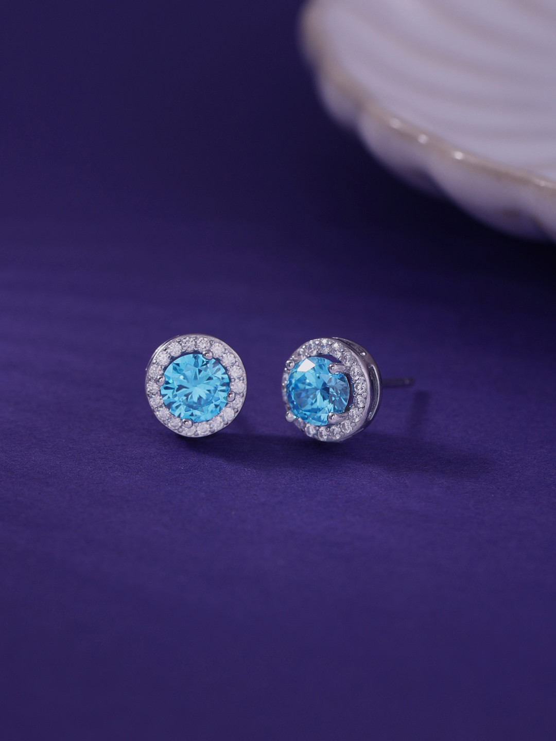 RACHIVA 925 Sterling Silver Zircon Circular Aquamarine Orchid Studs