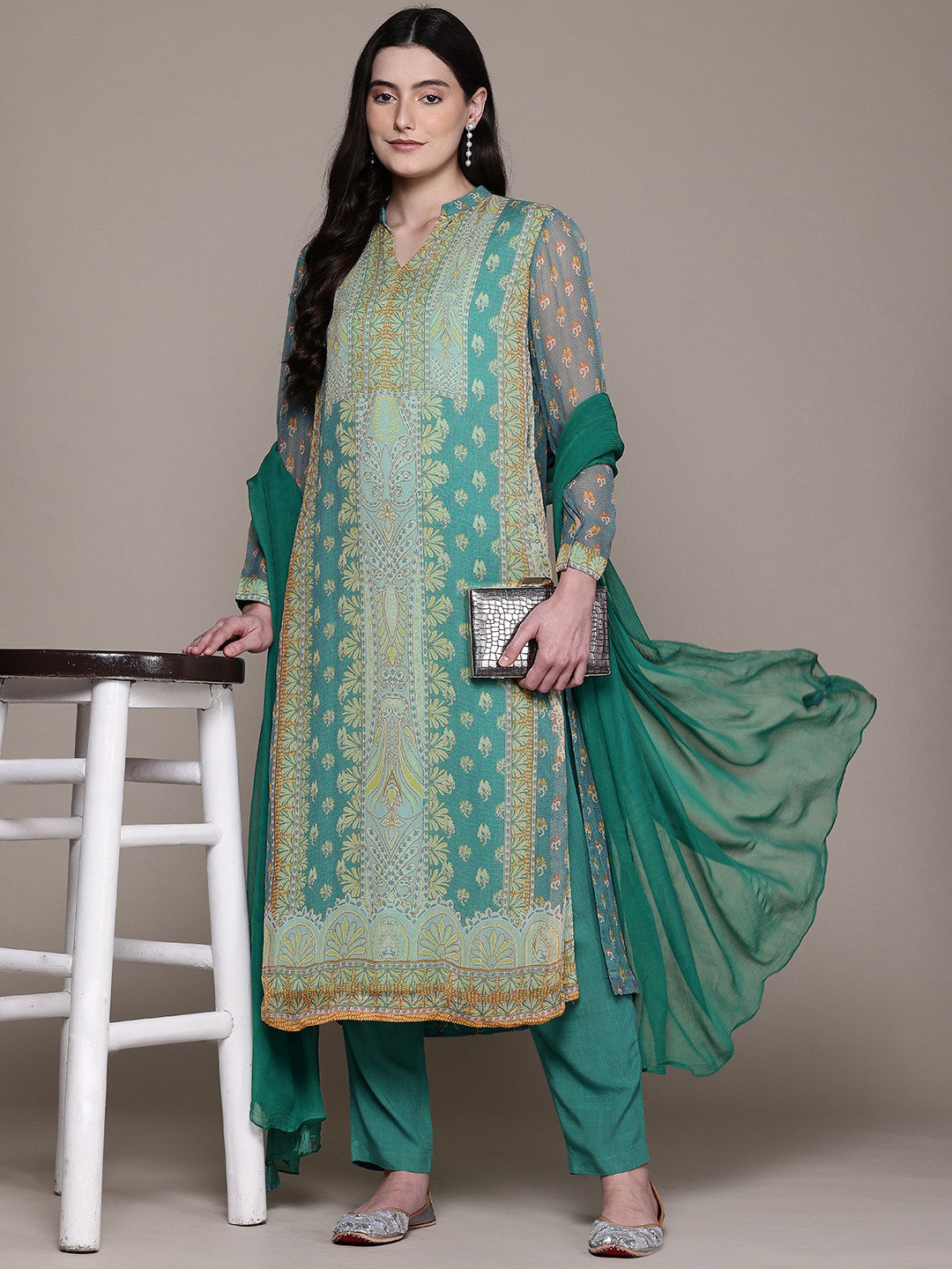aarke Ritu Kumar Ethnic Motifs Printed Kurta with Trousers & With Dupatta