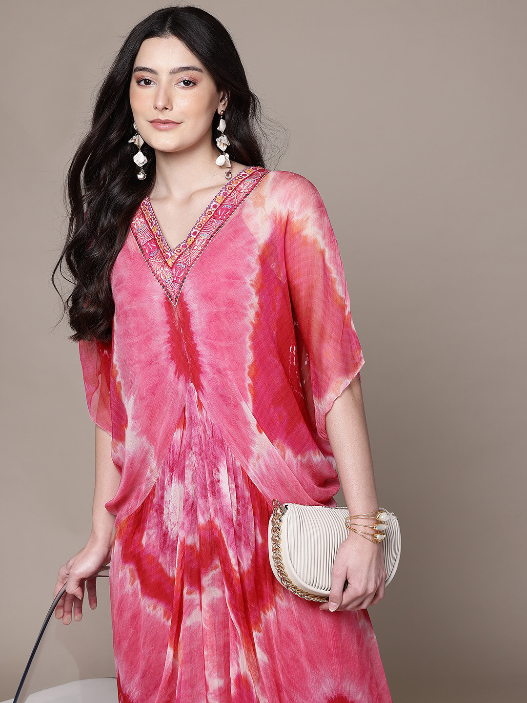 aarke Ritu Kumar Print Batwing Sleeve Chiffon Kaftan Maxi Dress