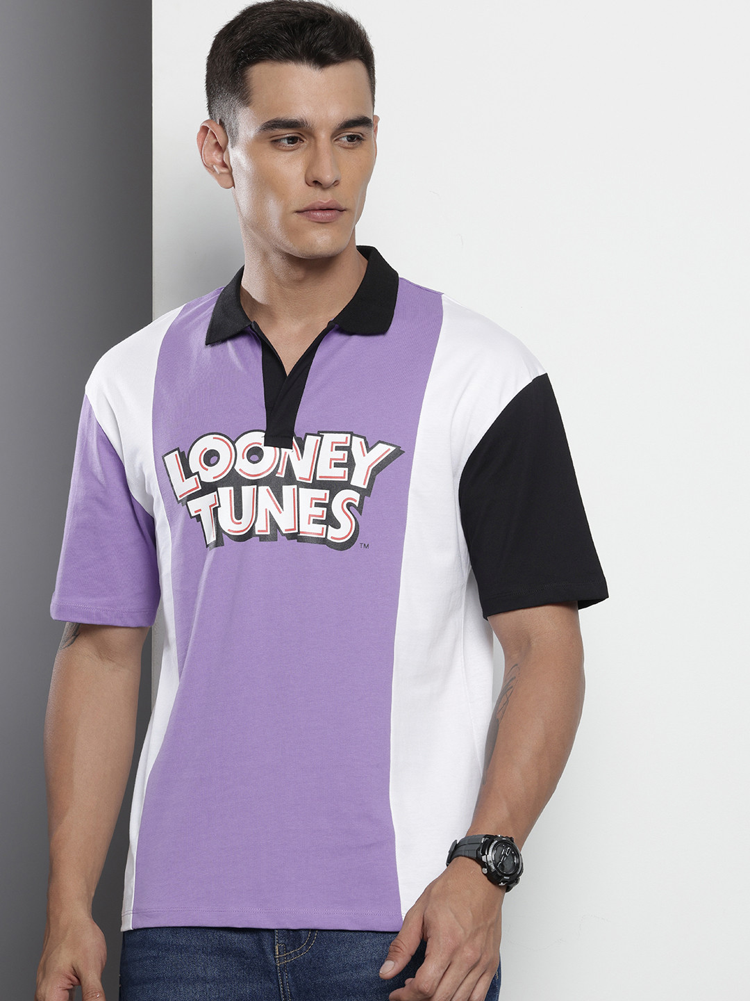 The Indian Garage Co Bugs Bunny Printed Drop-Shoulder Sleeves Pure Cotton Boxy T-shirt