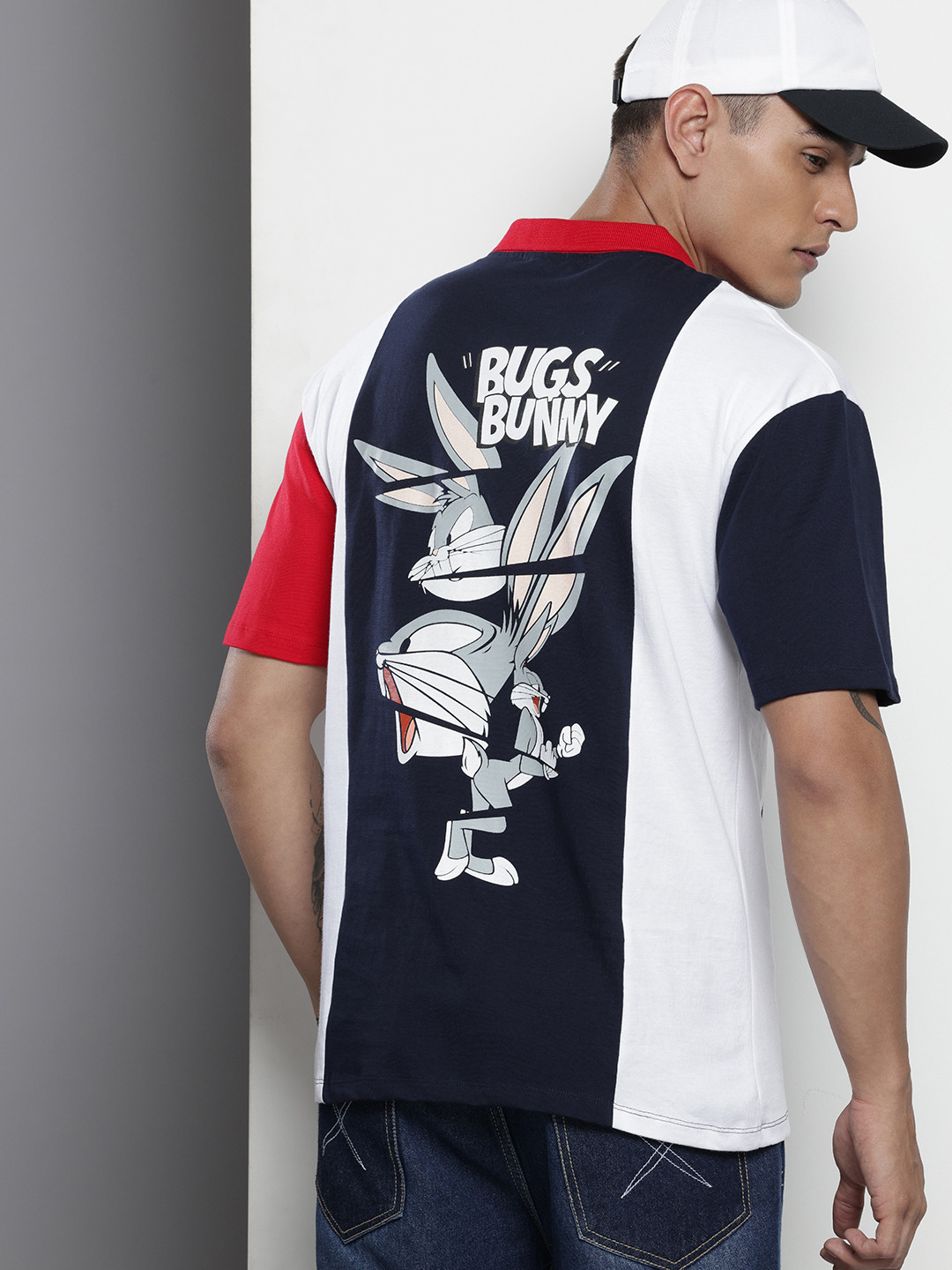 The Indian Garage Co Bugs Bunny Printed Drop-Shoulder Sleeves Pure Cotton Boxy T-shirt