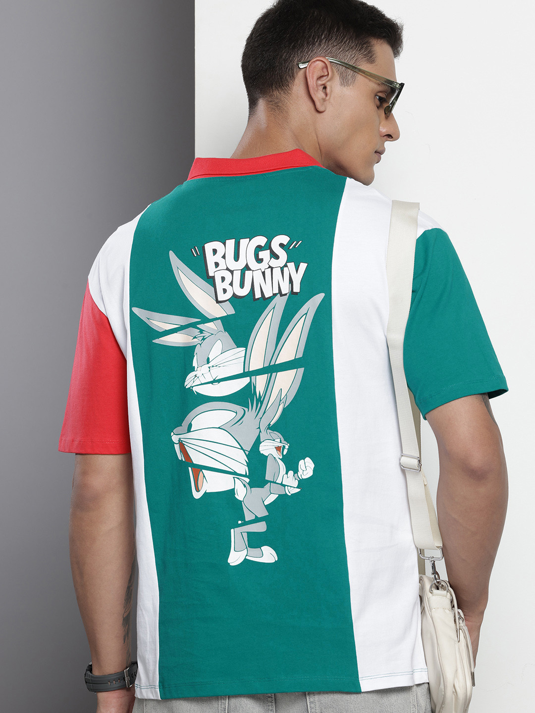 The Indian Garage Co Bugs Bunny Printed Drop-Shoulder Sleeves Pure Cotton Boxy T-shirt