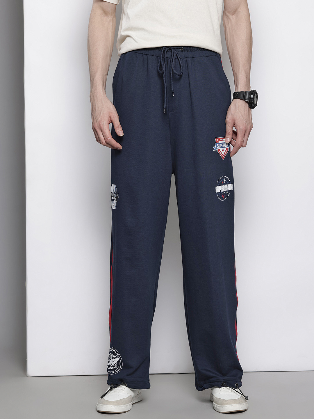 The Indian Garage Co Men Superhero Print Mid Rise Loose Fit Track Pants