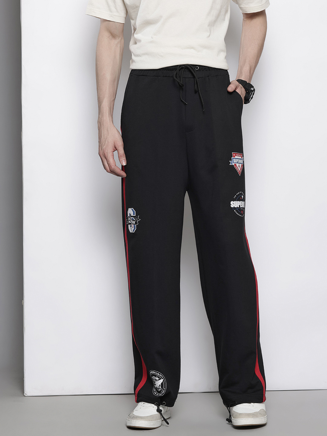 The Indian Garage Co Men Superhero Print Mid Rise Loose Fit Track Pants