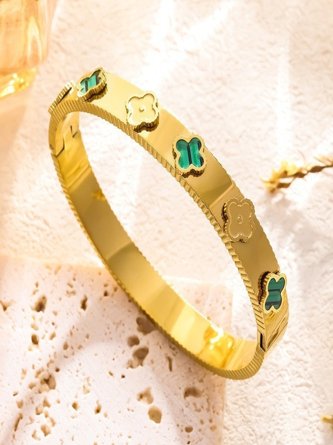 MYKI Gold-Plated Artificial Stones Studded Bangle-Style Bracelet