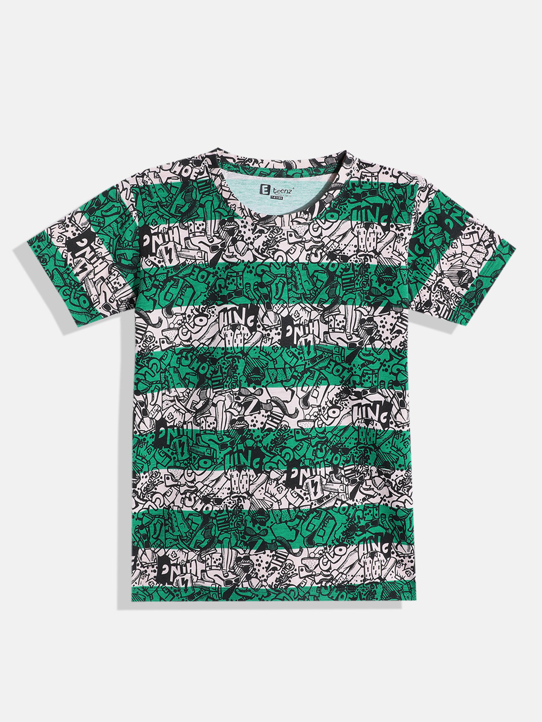 Eteenz Boys Striped Abstract Printed T-shirt