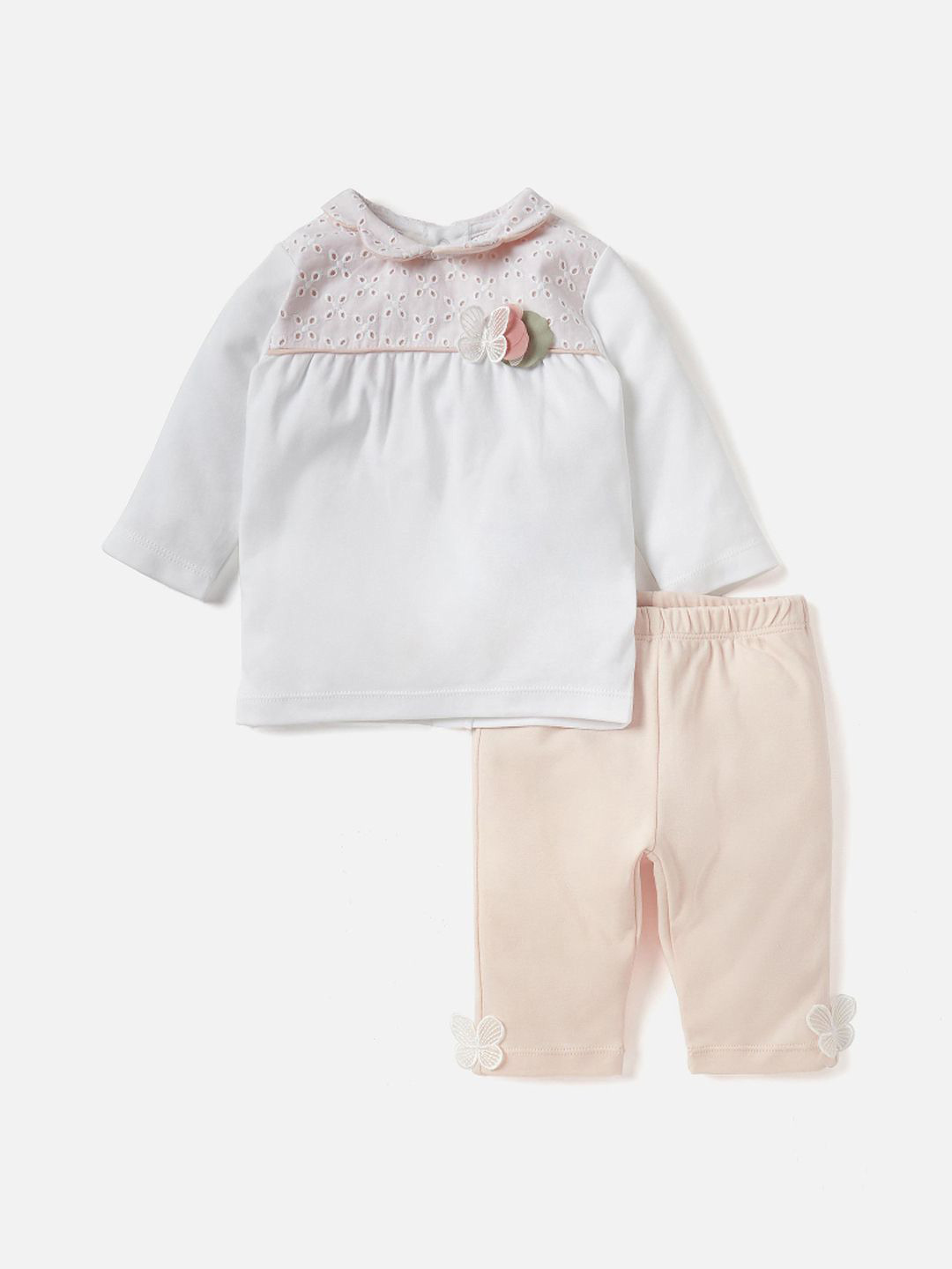 Giggles by Babyshop Girls Schiffli Butterfly Applique Pure Cotton Night Suit
