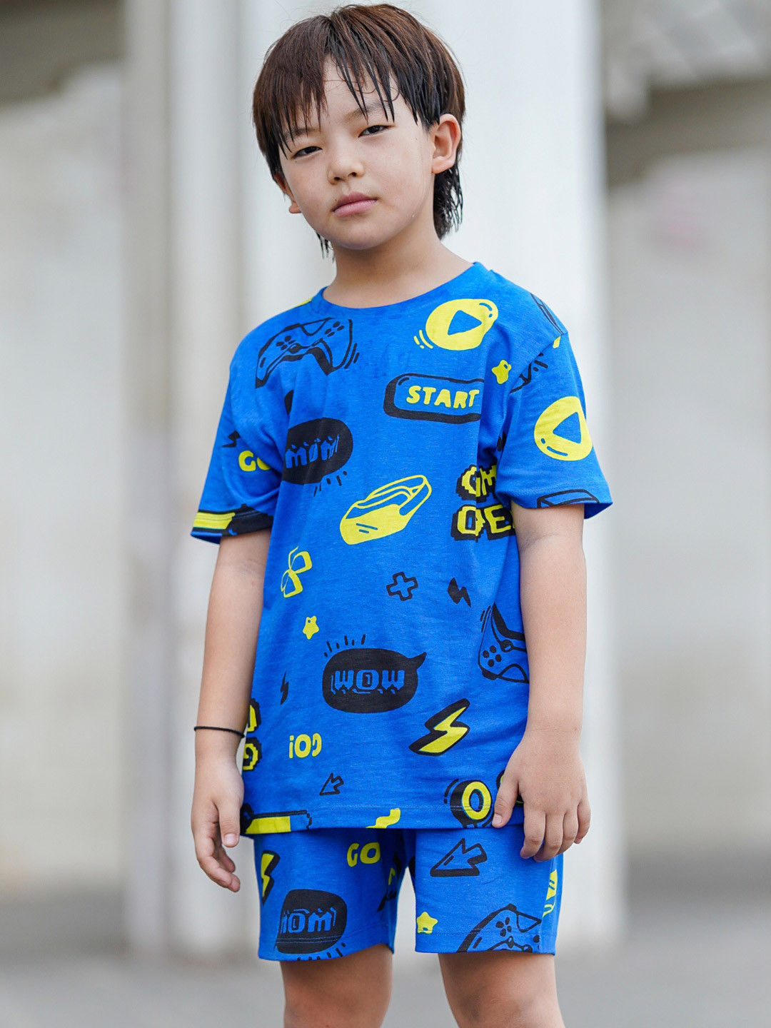 Nap Chief Kids Unisex Gamer Vibe Printed Pure Cotton T-Shirt with Shorts