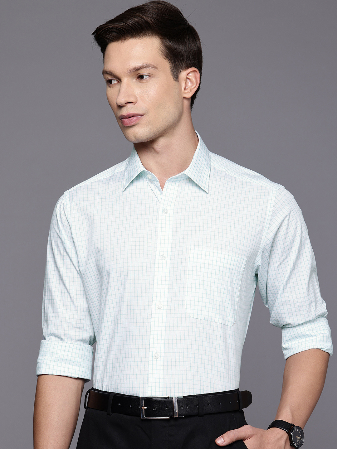 Raymond Pure Cotton Slim Fit Checked Formal Shirt