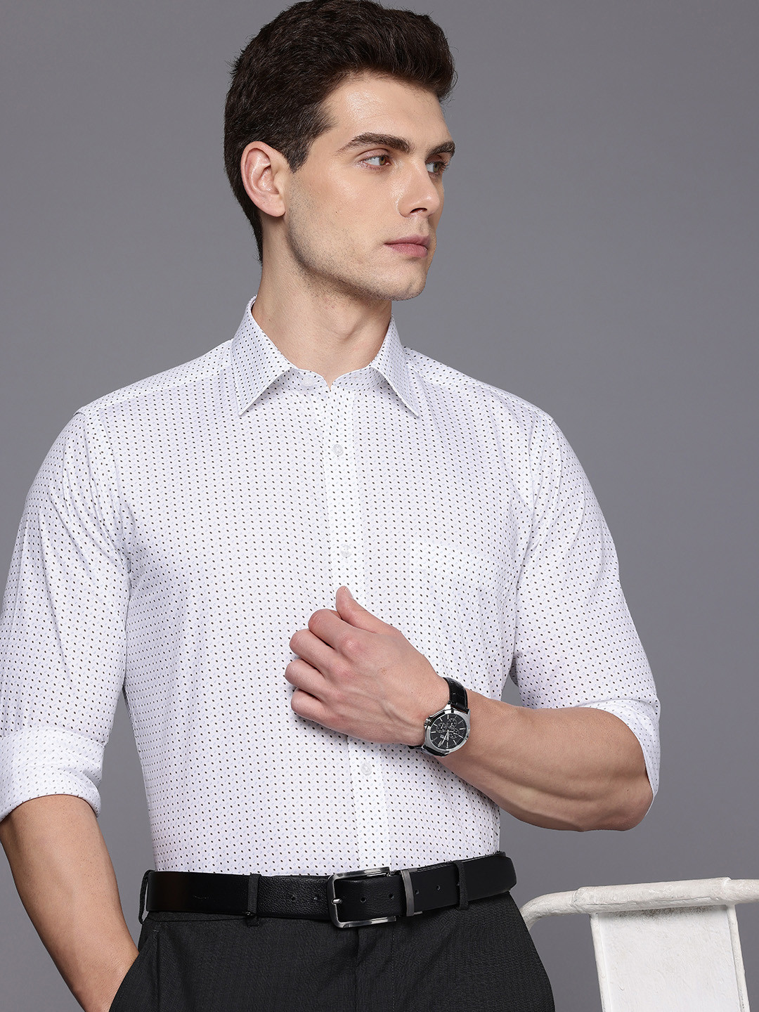 Raymond Slim Fit Micro Ditsy Printed Pure Cotton Formal Shirt