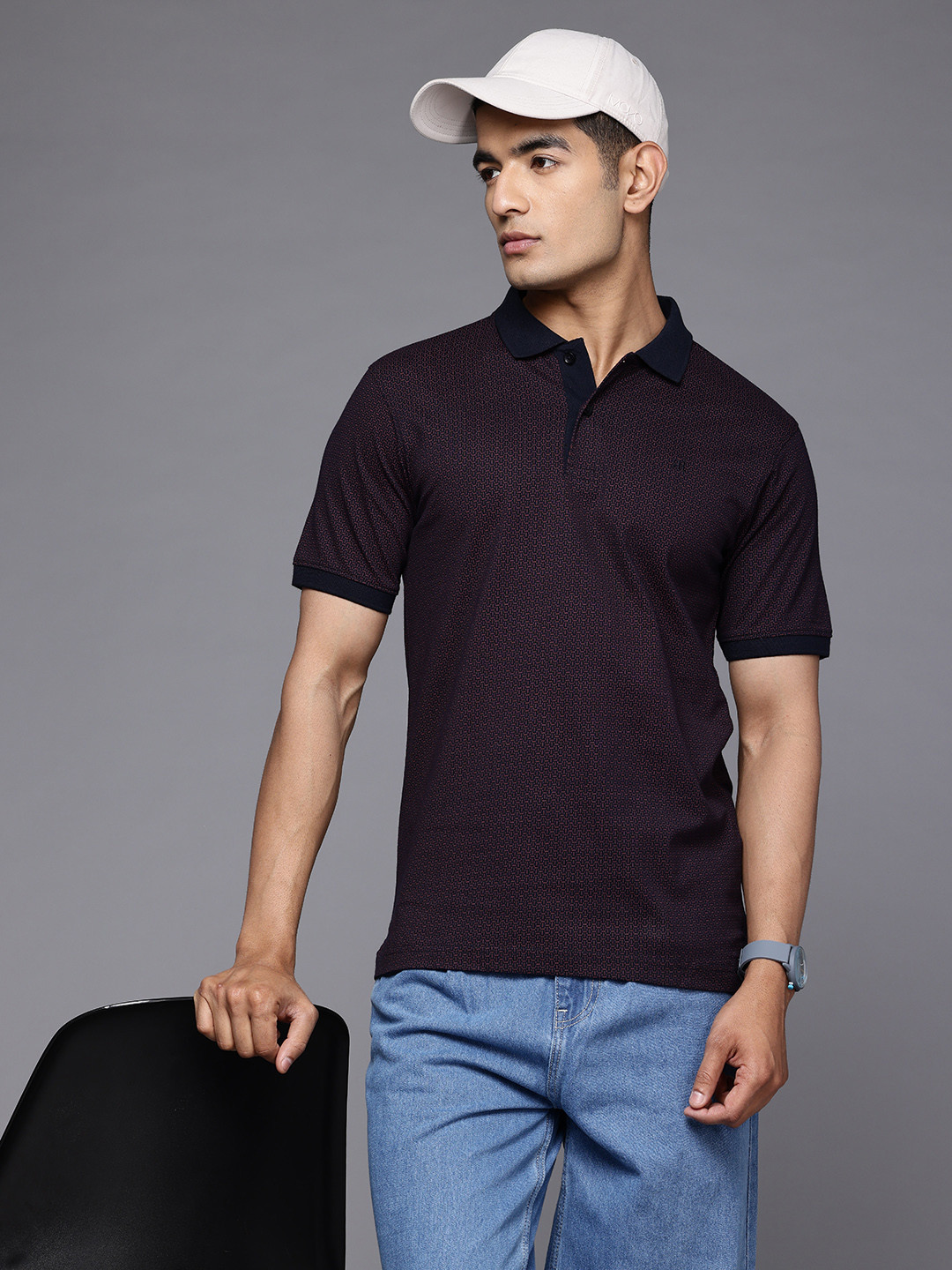 Raymond Slim Modern Fit Printed Polo Collar Pure Cotton T-shirt