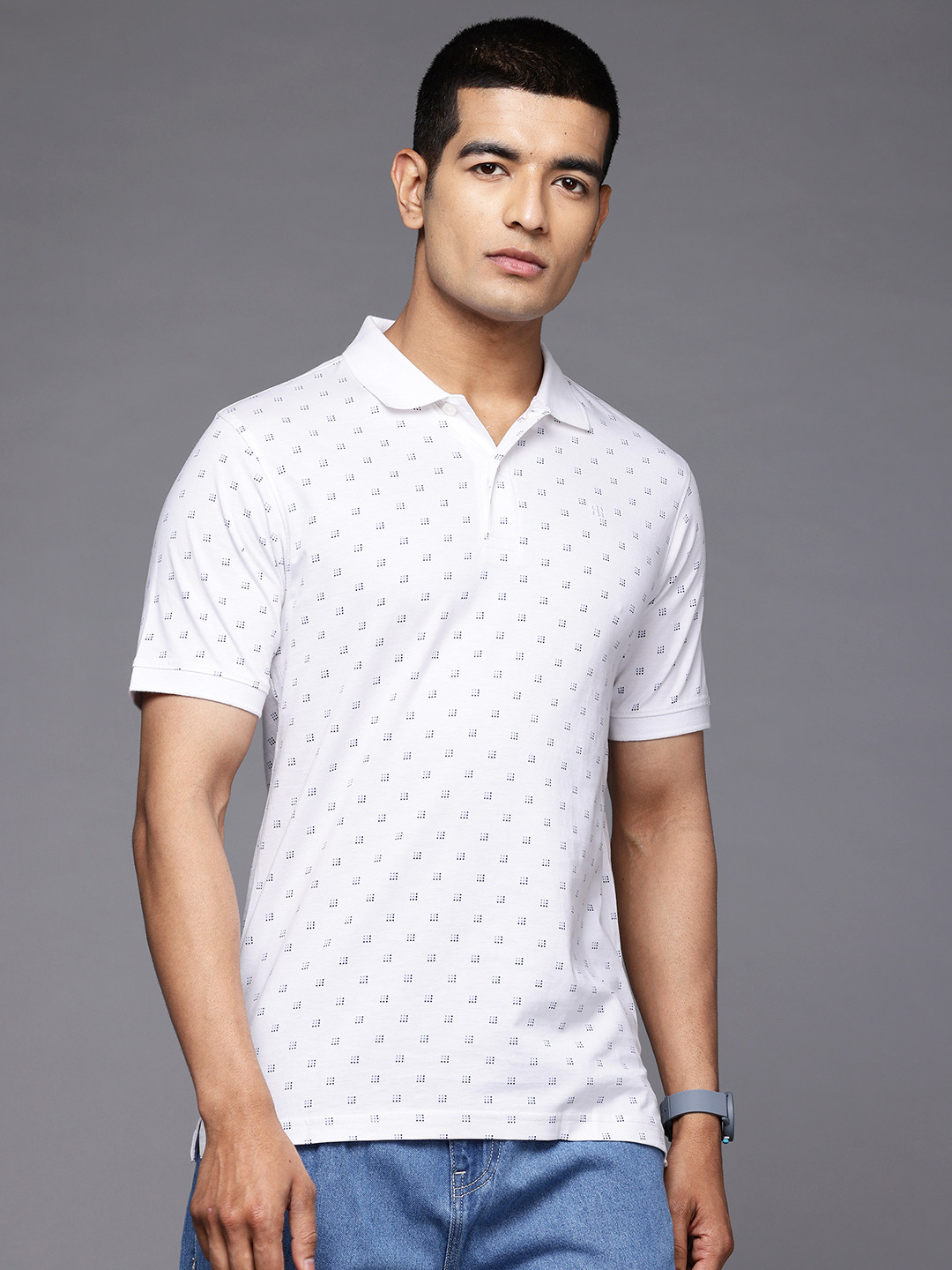 Raymond Geometric Printed Polo Collar Pure Cotton Slim Fit T-shirt