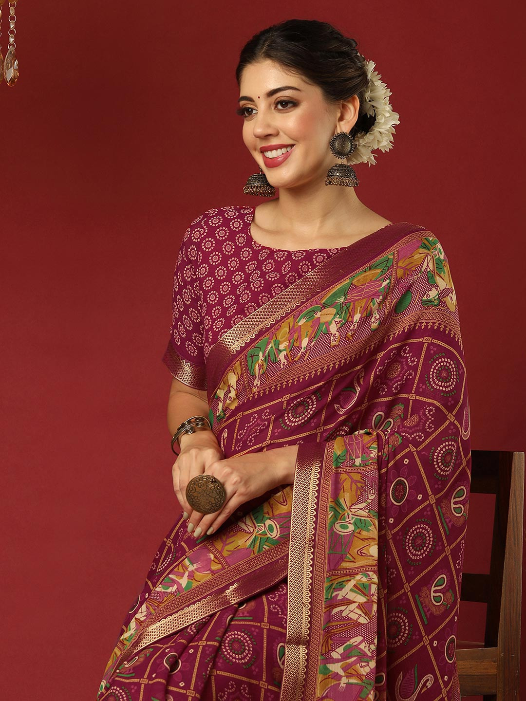 KALINI Bandhani Pure Georgette Bandhani Saree