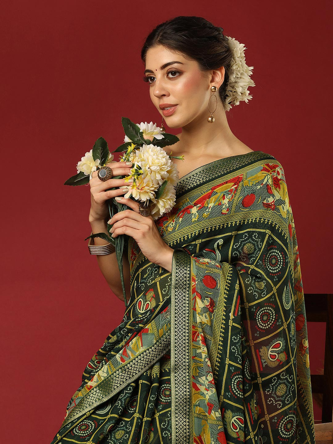 KALINI Bandhani Printed Woven Design Zari Saree