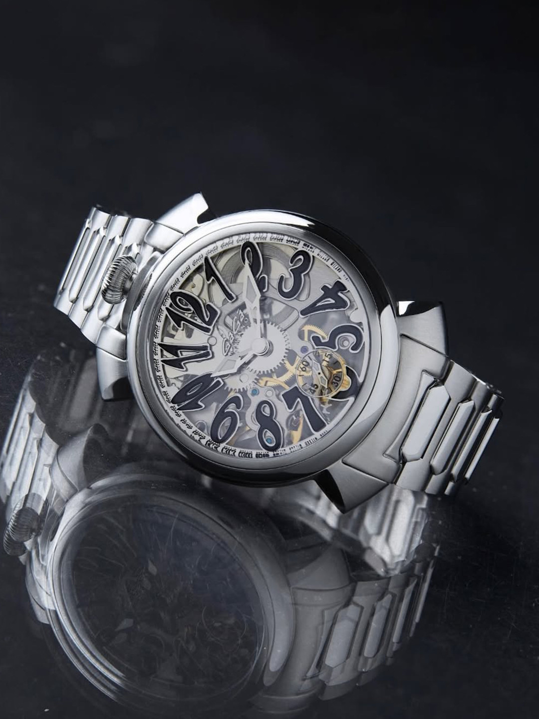 GaGa MILANO Unisex Skeleton Dial & Stainless Steel Bracelet Style Straps Analogue Motion Powered Watch