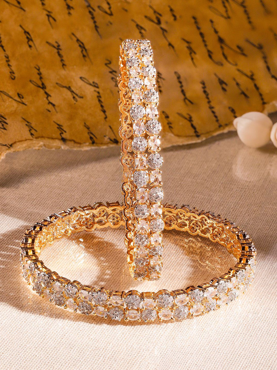 Rubans Set of 2 22K Gold-Plated Cubic Zirconia Studded Premium Bangles