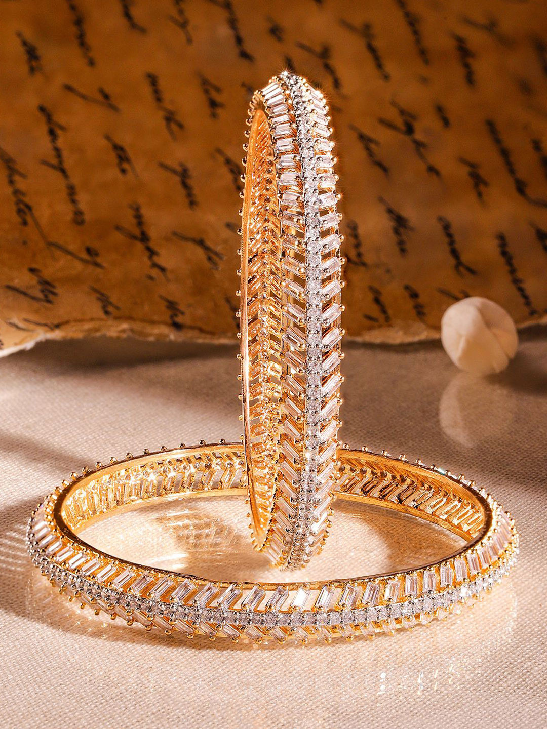 Rubans 22K Gold-Plated Dual-Tone Cubic Zirconia Studded Handcrafted Premium Bangles
